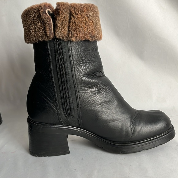 Anfibio size 7 heel leather boots - Italian made biker full grain pebble Sherpa - Picture 4 of 13